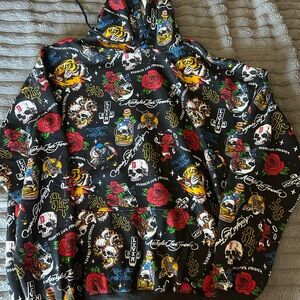 Graphic Black Hoodie with Red and White Accents